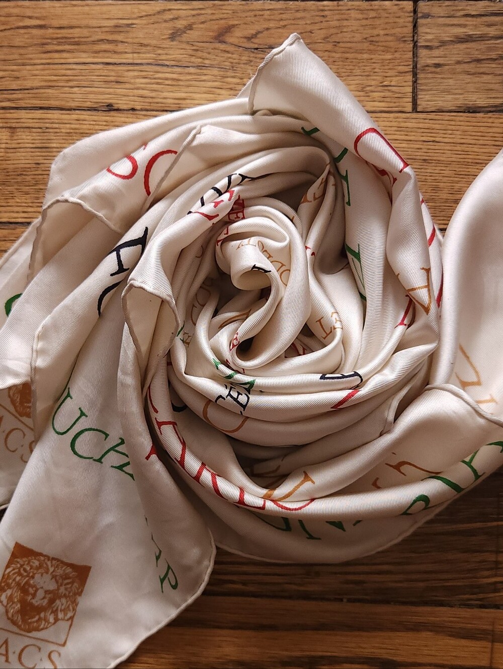 RMN France Vintage 100% Silk Cream Modern Art Master Artists Spiral Scarf Square
